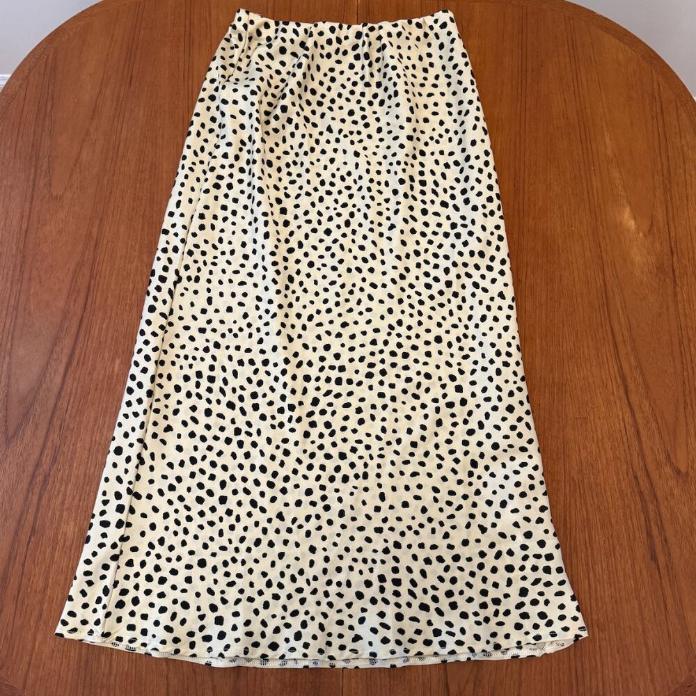 ASOS Patterned Black and Cream Dot Midi Skirt